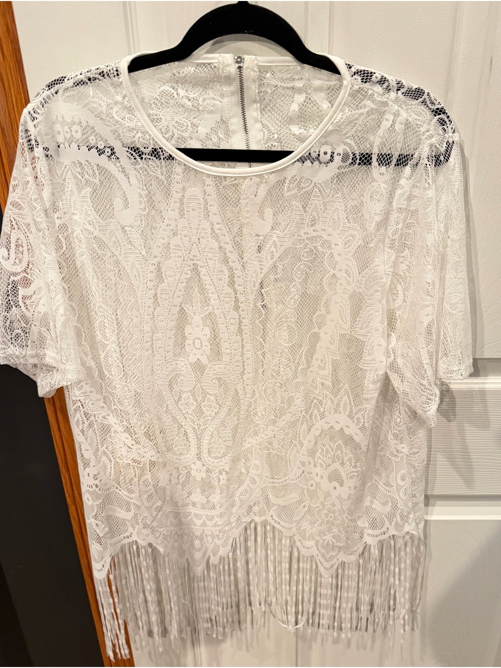 White Lace Fringe Women's Top - Lightweight Sheer Overlay